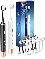 Aneebart Sonic Electric Toothbrush 2 Pack for Adults & Kids - 12 Replacement Heads, 38K Vibrations, 6 Modes, 30-Day Battery (Black White)