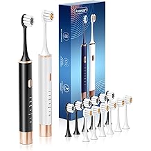 Aneebart Sonic 2 Pack Electric Toothbrush for Adults and Kids, Travel Toothbrush Includes 12 Replacement Toothbrush Heads, 6 Modes with 2 MIN Smart Timer (Black White)