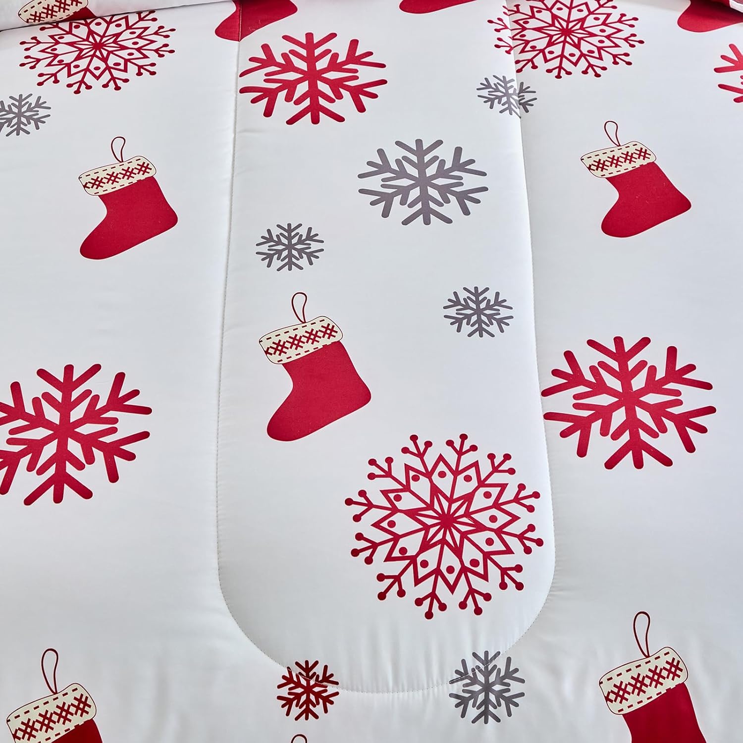 Christmas Comforter Set Twin Size Red Gray Snowflake Socks 3 Pieces Holiday Bedding Set Reversible Red Plaid Gingham Style Soft Microfiber Bedding Set for New Year