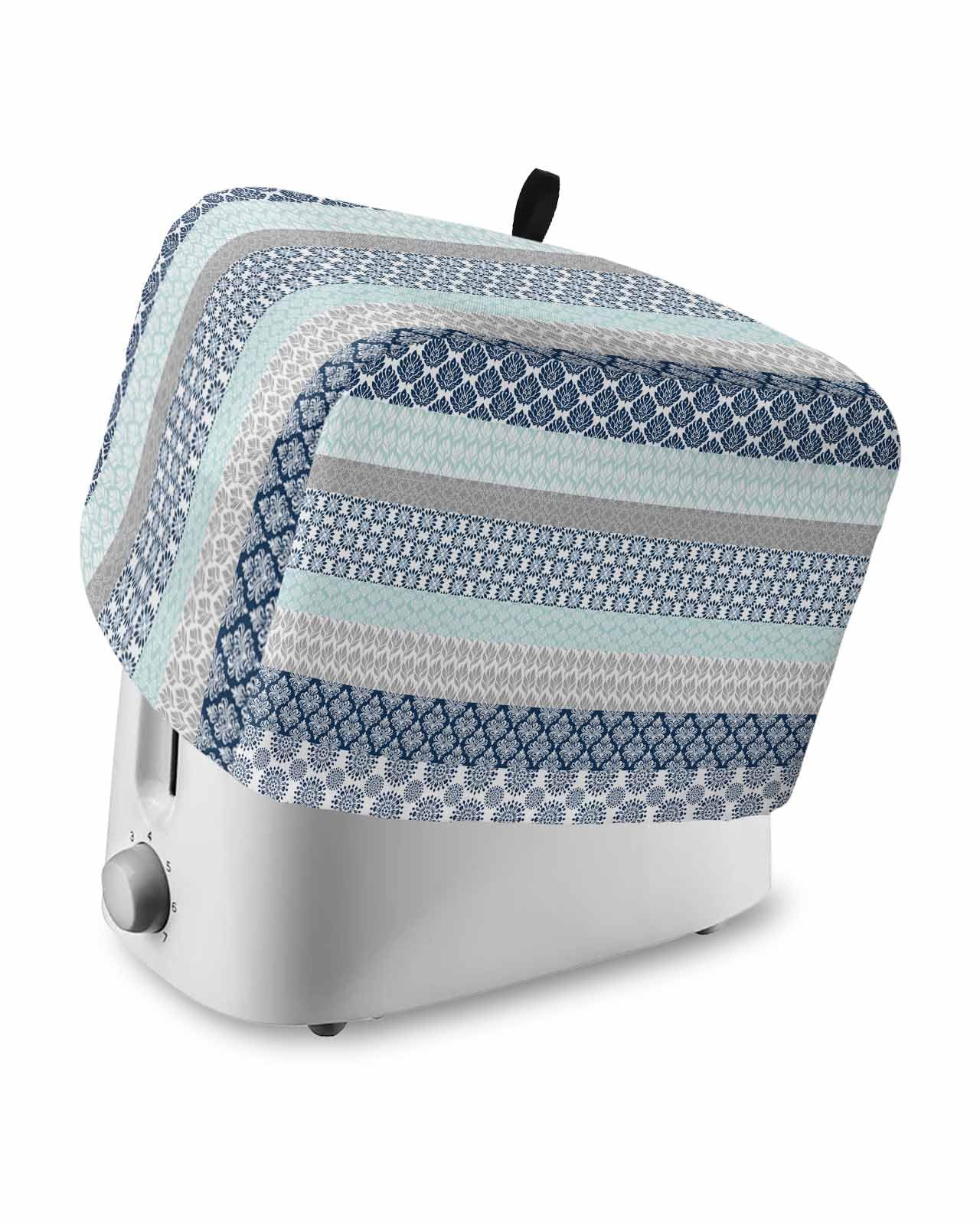 Boho Blue Aqua Toaster Cover 2 Slice, Geometric Stripes Tribal Bohemia Retro Dustproof Bread Machine Oven Cover with Storage Pockets, Fits Most Kitchen Toasters Protector