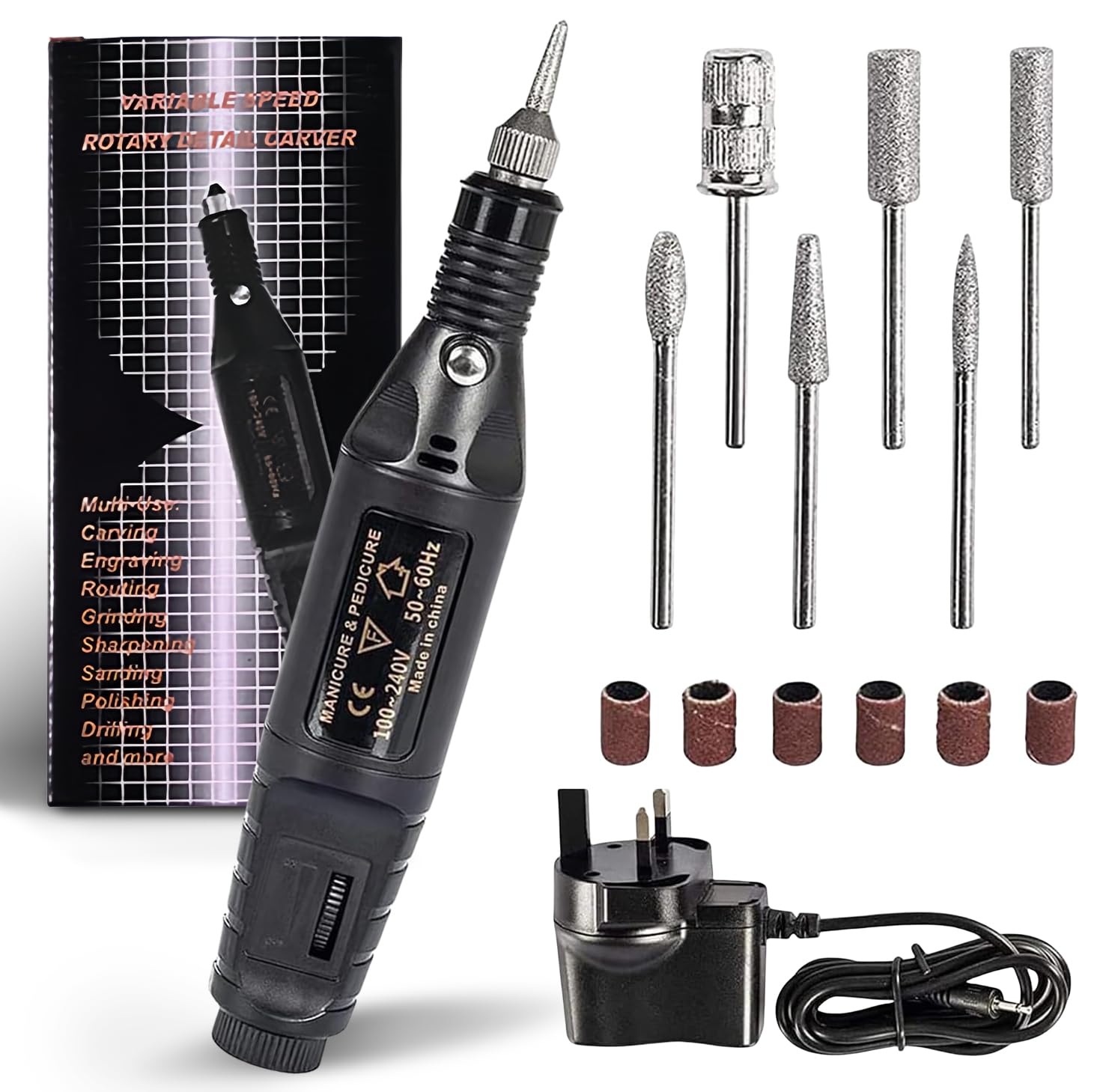 Electric Nail Files 20000RPM for Thick Toe Nails Professional Compact Nail Drill Machine Set for Gel Nails with 6 Drill Bits