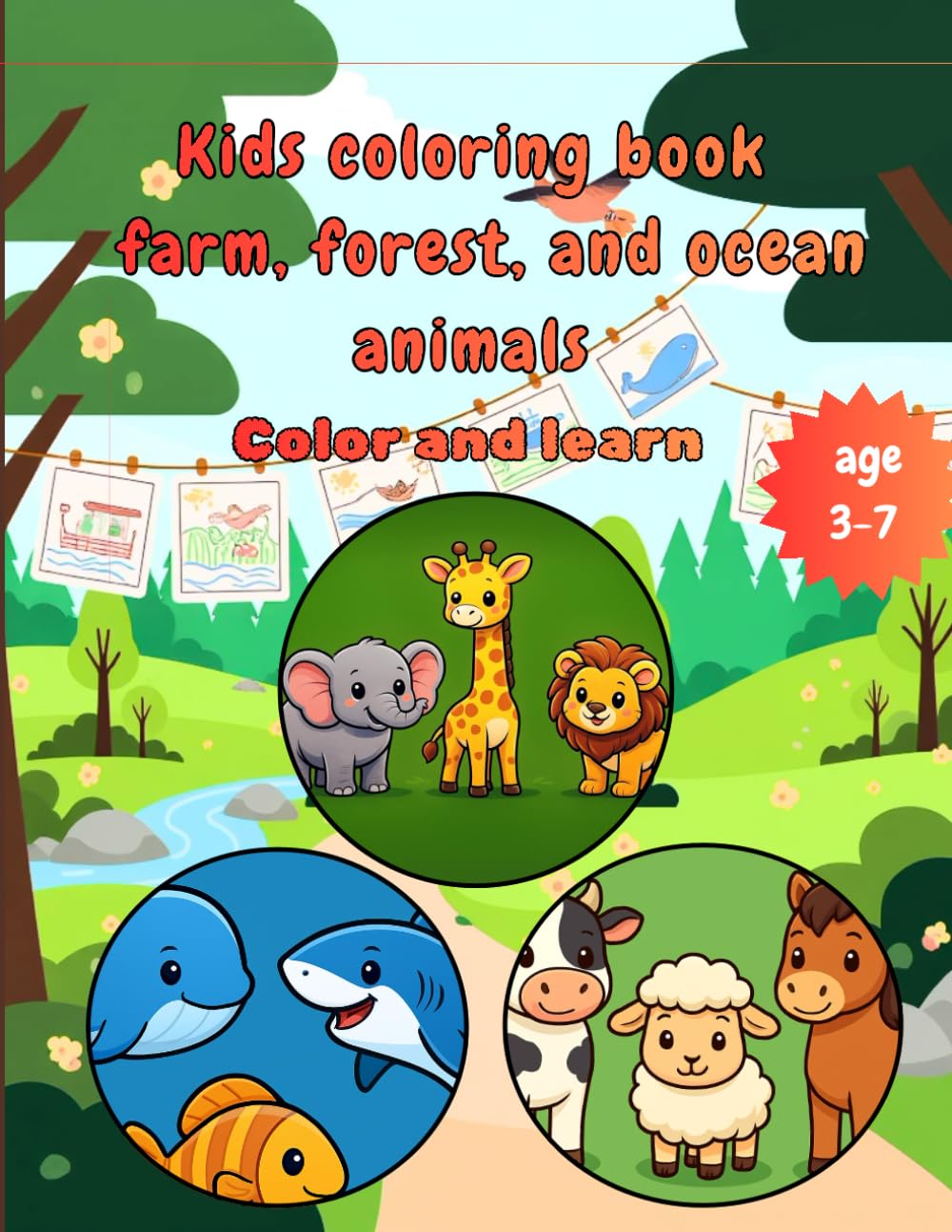 Kids’ Coloring Book: Farm, Forest, and Ocean Animals – Color and Learn: Learn animals names while coloring fun scenes