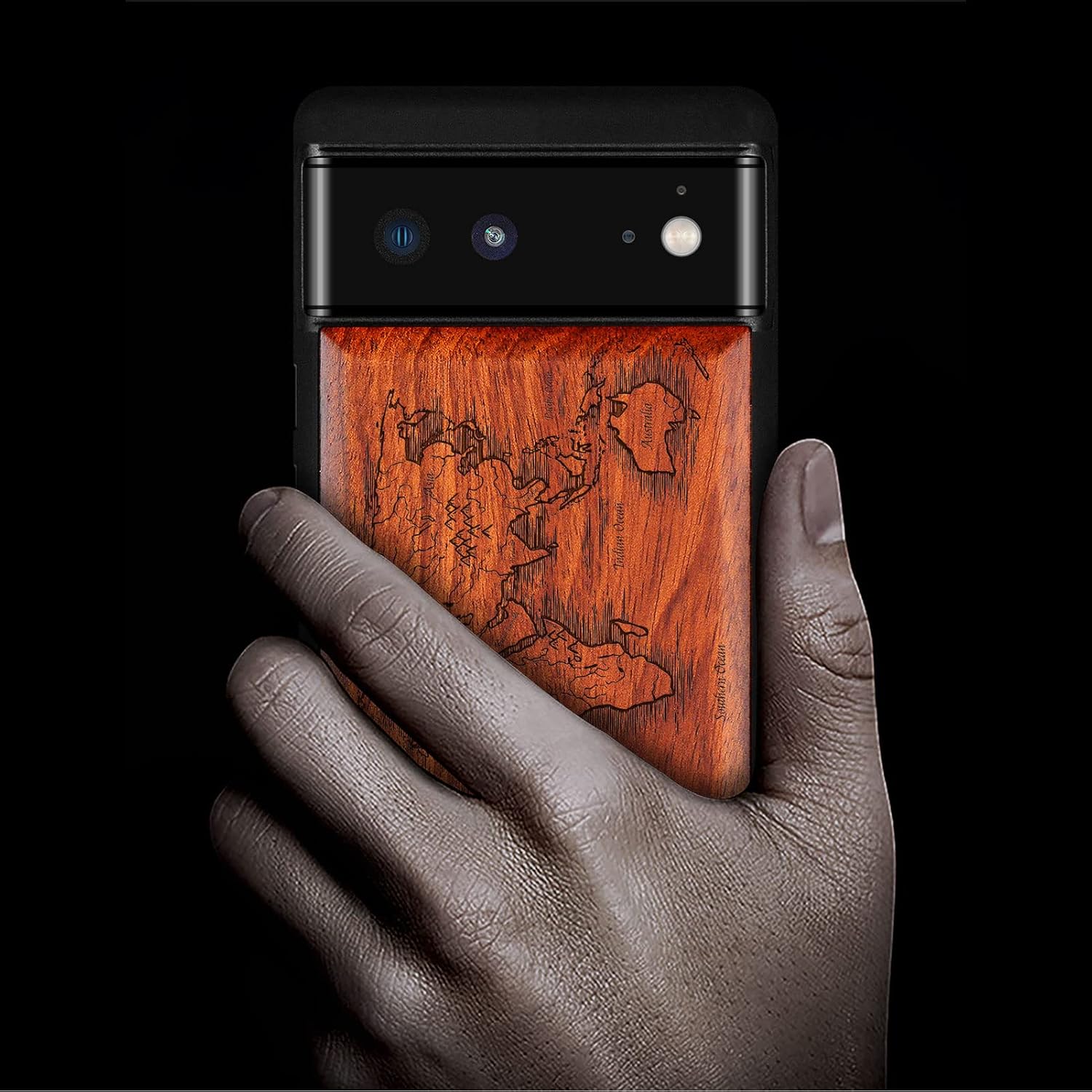 Carveit Wood Case for Pixel 6 Case [Natural Wood & Black Soft TPU] Shockproof Protective Unique & Classy Wooden Cover Compatible with Google Pixel 6 (Compass Maps-Rosy)