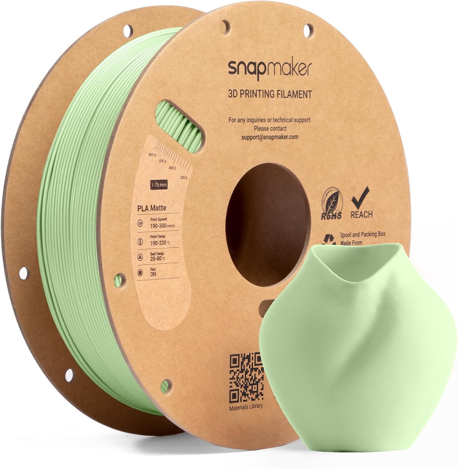 Snapmaker Matte PLA Filament 1.75mm, RFID 3D Printer Filament for Snapmaker U1, Dimensional Accuracy +/- 0.02mm, 300mm/s High Speed Printing Clog-Free for Most FDM Printers,1kg(2.2lbs) Moss Mist