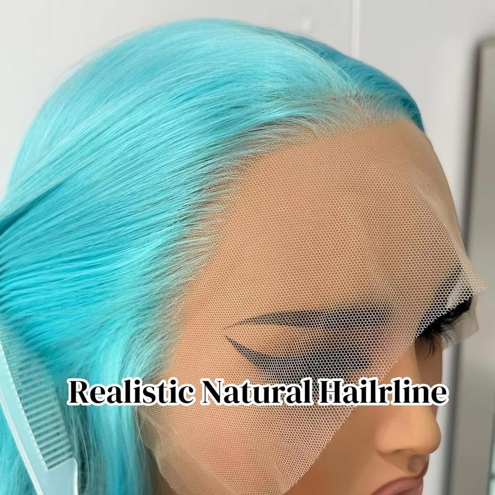 Haarpflege Hellblaue Lange Gerade Spitzenfront-Perücke Für Damen Ohne Kleber Bereit Für Tragen Für Cosplay-Partys