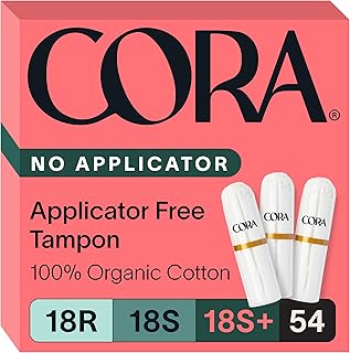 Cora Organic Non-Applicator Tampons Multipack (18 Regular, 18 Super, 18 Super Plus Non-Applicator Tampons)