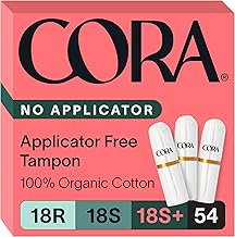 Cora Organic Cotton Non-Applicator Tampons Multipack (18 Regular, 18 Super, 18 Super Plus Non-Applicator Tampons)