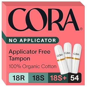 Cora Organic Cotton Non-Applicator Tampons Multipack 18 Regular 18 Super 18 Super Plus Non-Applicator Tampons