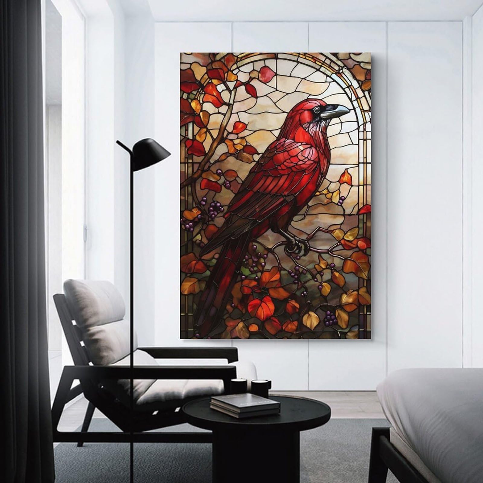 Junmoney Stained Glass Raven Home Decor Wall Art, 24x36inch(60x90cm), for Home, Office, Studio Or Guest Room, An Adaptable Decor Piece for Home Use