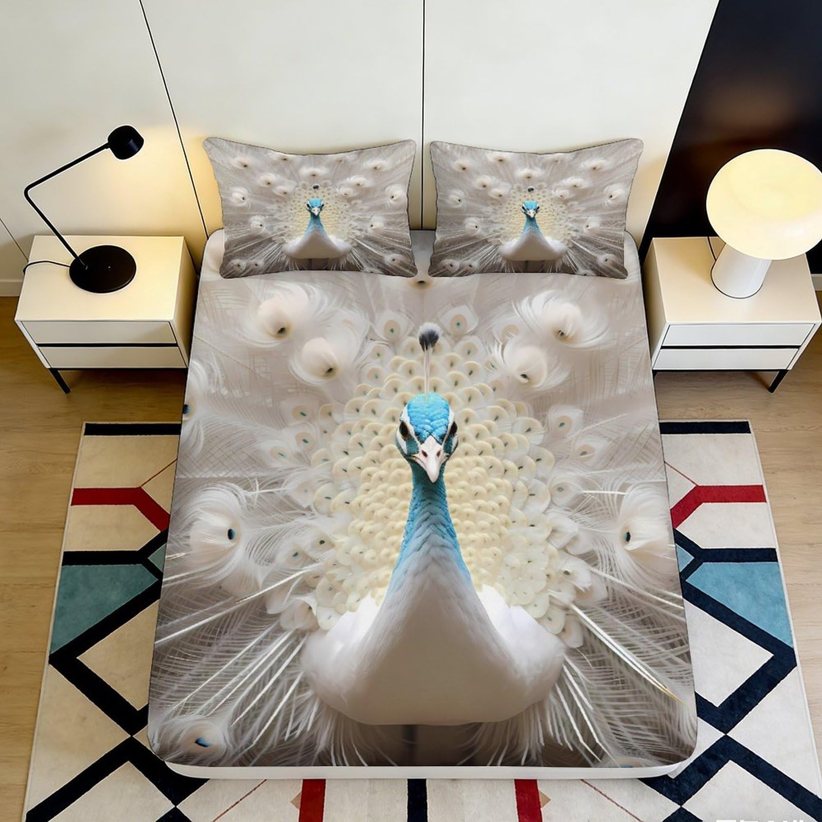 3D Printed Peacock Elegance Fitted Sheet Microfiber Soft Mattress Cover Bedroom Decor Dustproof for Adults Youth 90x200x25cm