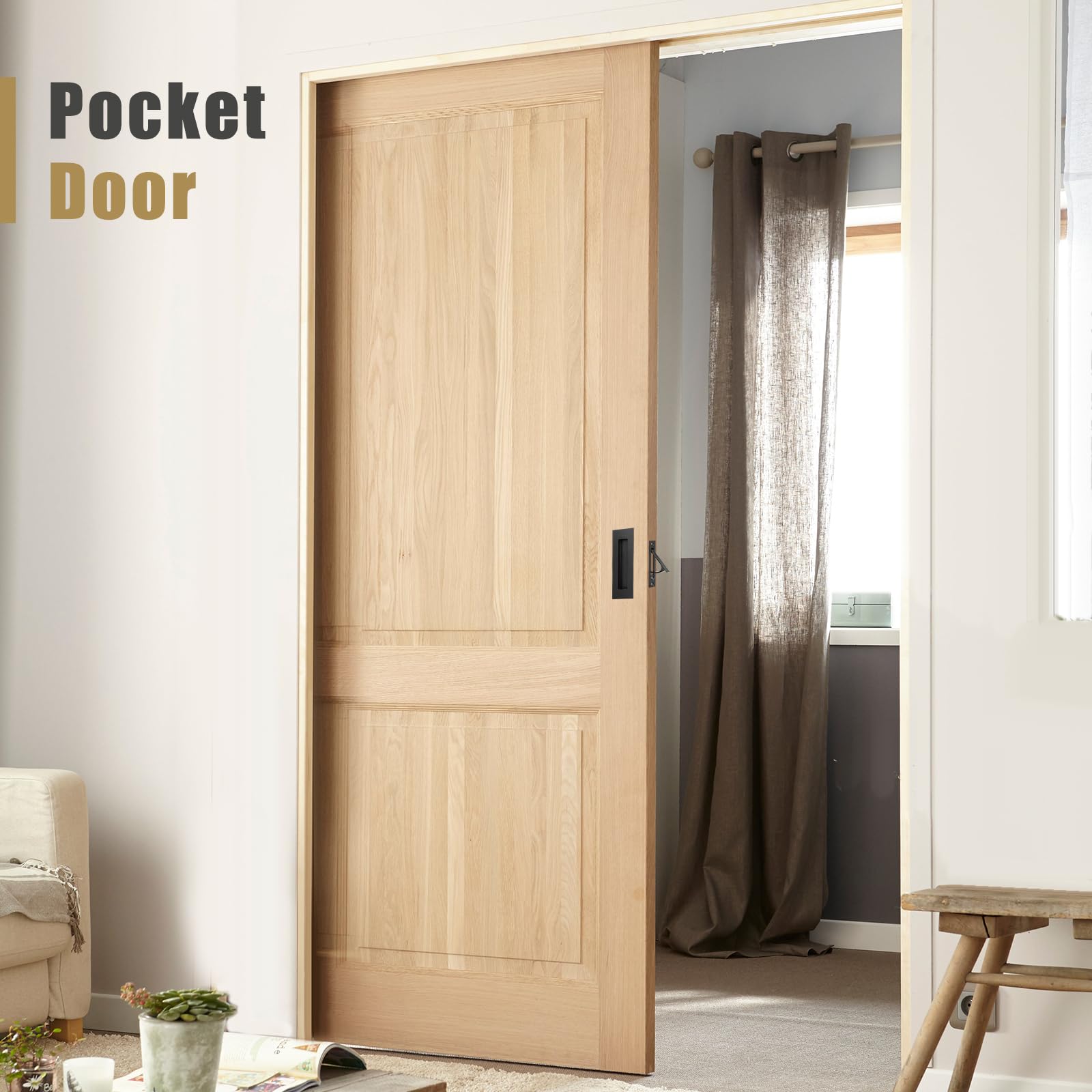 HBL' Pocket Door Hardware Set – 2 Recessed Flush Finger Pulls & 1 Edge Pull, Made of 304 Stainless Steel, Template Included, Black. — Amazon image 5