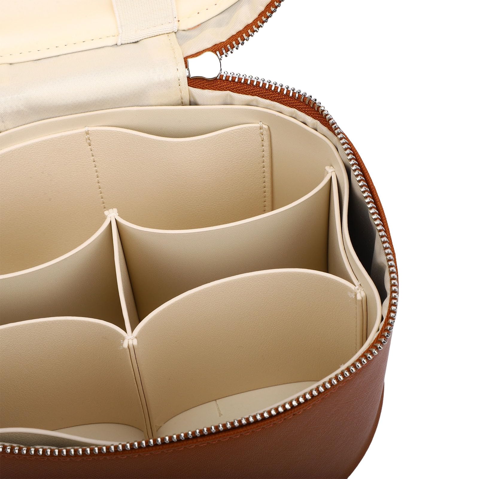 Cryfokt Borsa per il Trucco con Divisori Rimovibili Elegante e Compatta per L'uso Quotidiano Donna Organizer Toilette Viaggio in Pelle PU (Marrone caffè)