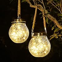 ROSHWEY 2 Pack Solar Lanterns - Waterproof 30 LED Hanging Outdoor Lights for Garden Patio Backyard, Warm Glow Decor