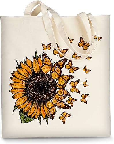 AUSVKAI Bolsa de lona estética para mujer, lindas bolsas de algodón reutilizables de tela para ir de compras, playa, regalos de moda