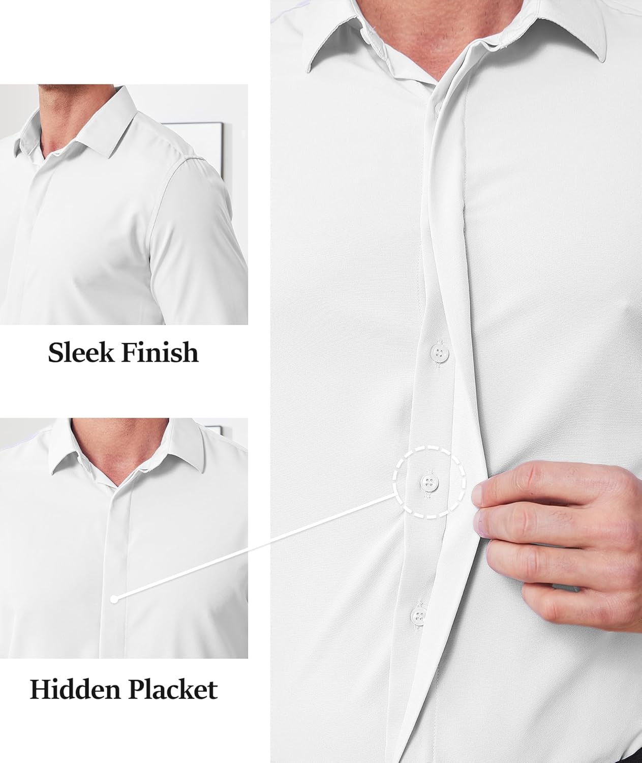 ZITY Mens Hidden Placket Dress Shirts Long Sleeve Button Down Shirt Business Casual Shirts - Image 3