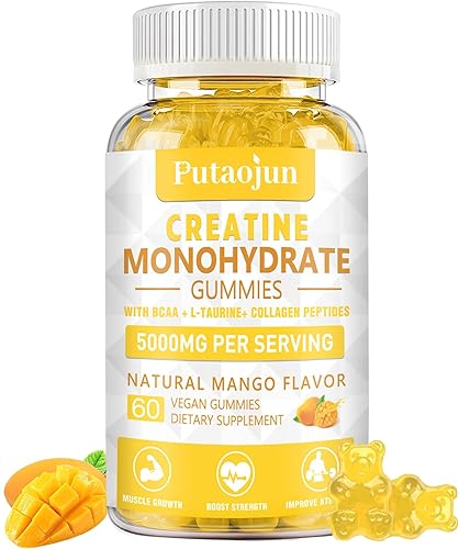 Monohidrato de creatina con vitaminas D3 y B12 Gomitas de colágeno hidrolizado y creatina sin azúcar 60 unidades