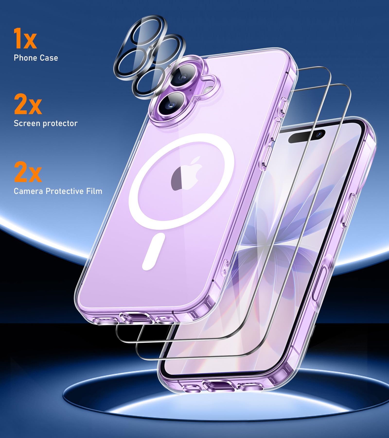 ivencase 5 in 1 Magnétique Coque pour iPhone 17 avec 2 Verres Trempés et 2 Caméra Protecteur, Compatible MagSafe Dos Anti Rayures Coque Antichoc TPU Bumper Coque pour iPhone 17 6,3" - Transparent