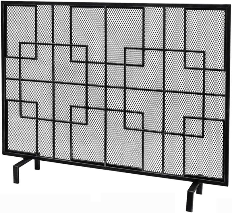 Nordic Wrought Iron Fireplace Screen, Gold & Black Spark Guard with Net Door, Stylish Low Fence Partition for Home, Red Bronze Color, Modern Rustic Decor