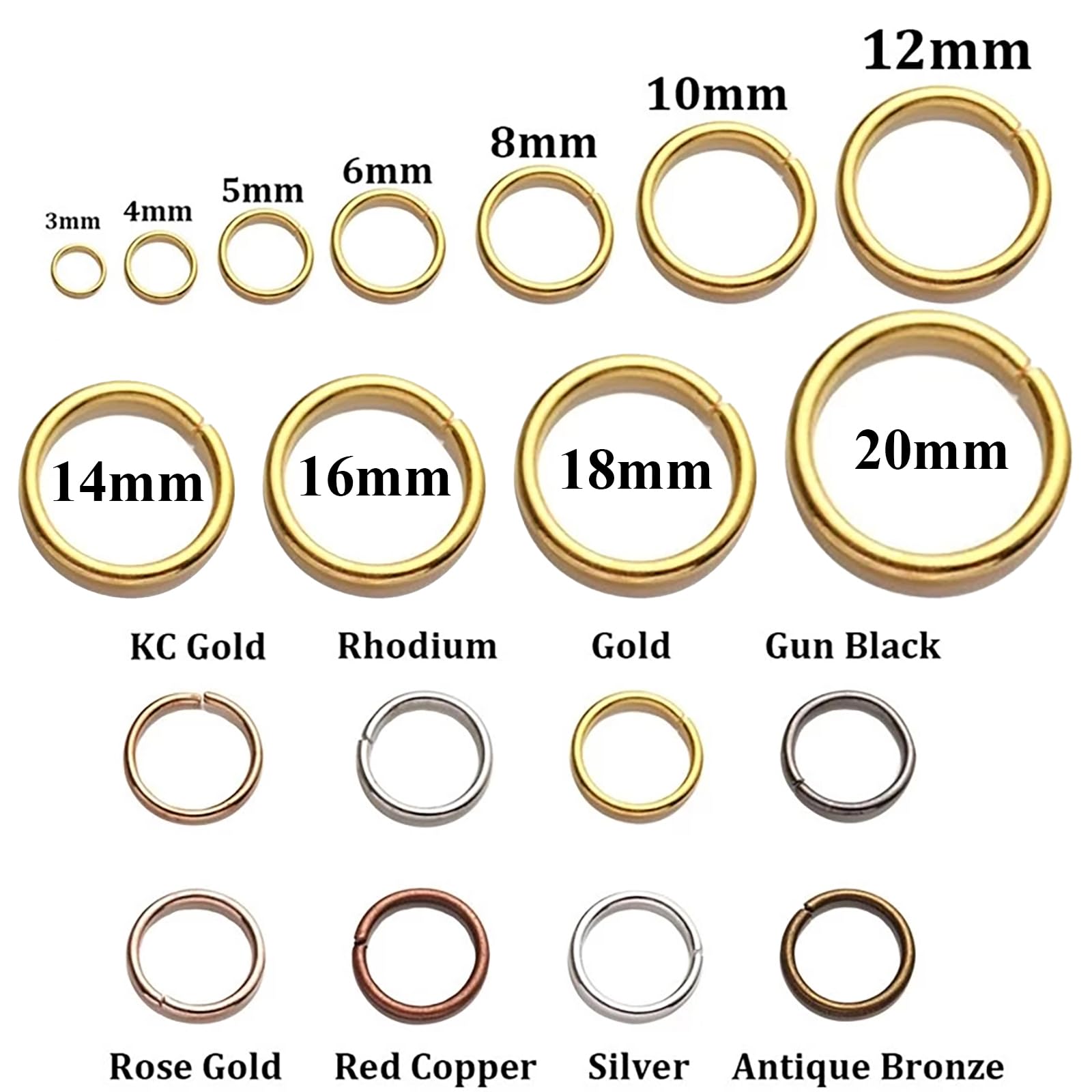 1000 anelli aperti in acciaio inox 304, resistenti, per gioielli fai da te, non sbiadiscono, argento, oro giallo, oro rosa (14 mm, argento