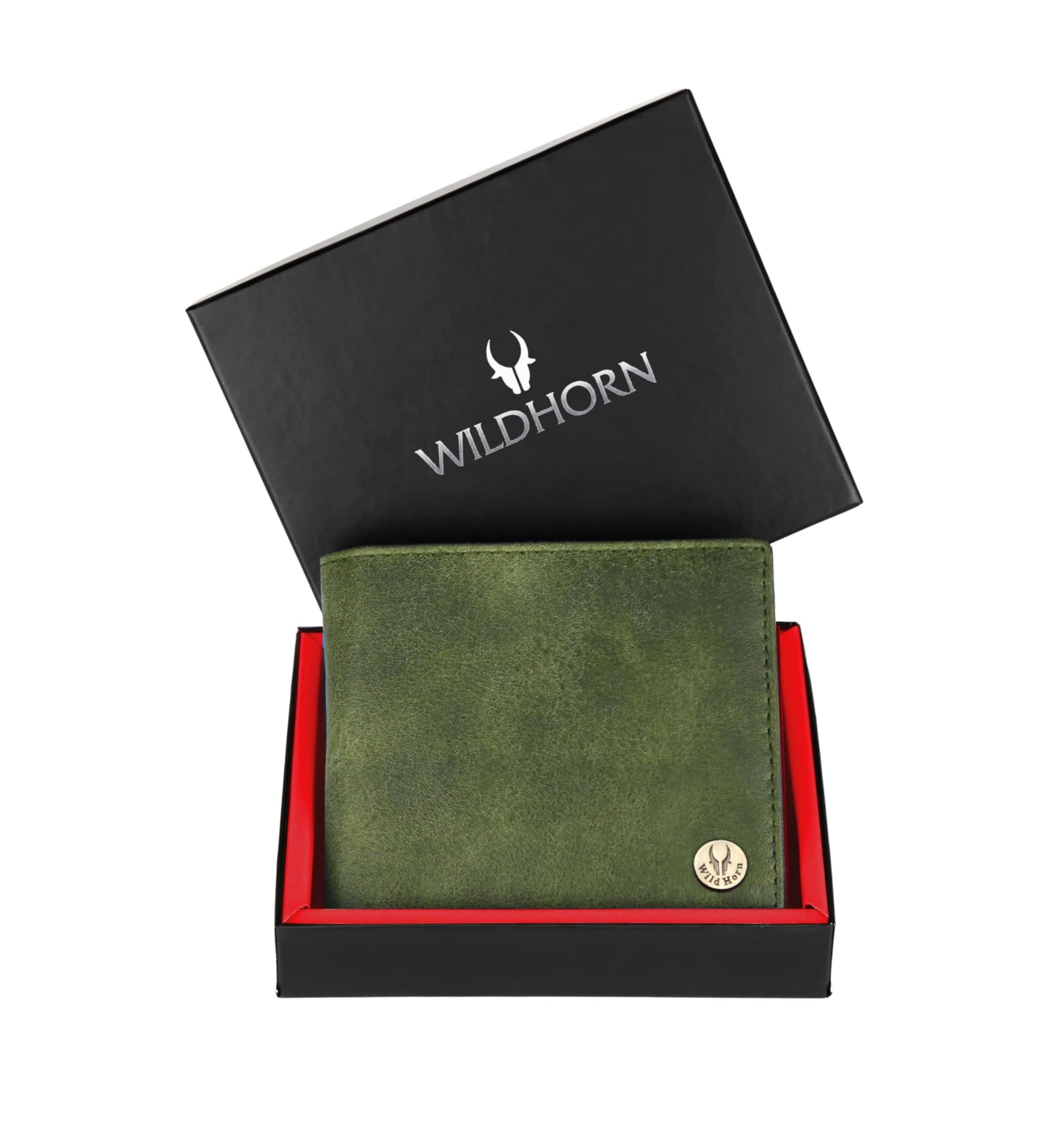 WildHorn Leather Wallet for Men I Ultra Strong Stitching I 6 Credit Card Slots I 2 Currency Compartments I 1 Coin Pocket (Green Crackle)
