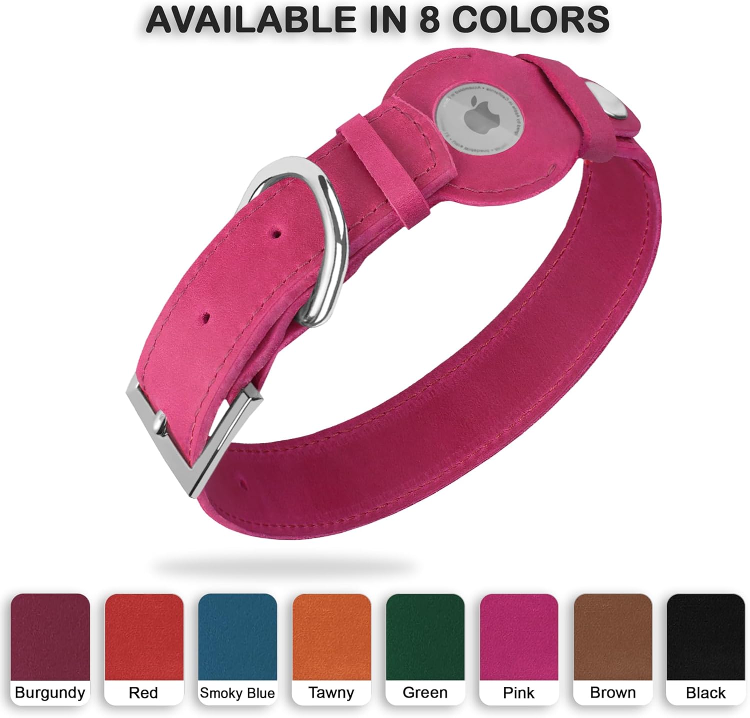 Leather Dog Collar with Airtag Holder - Apple Air Tag Dog Collars - Soft Tracking GPS Pet Collar for Small Medium Large Dogs Breed Puppy (Pink, XL, 19"-24" Neck Fit)