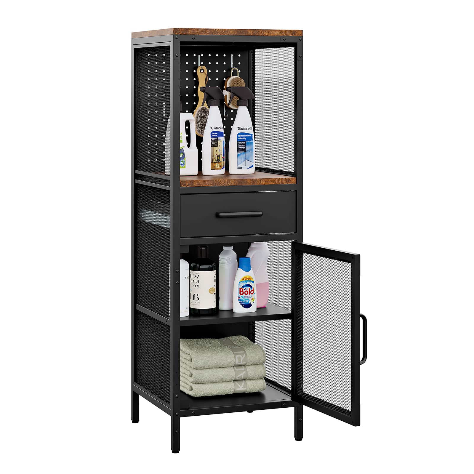 Aufbewahrungsschrank Mehrzweckschrank Küchenschrank Buffetschrank Beistellschrank Kommode mit Schublade Toilettenschrank Bücherschrank Badschrank schmales Badregal verstellbare Ablage 40x40x120cm