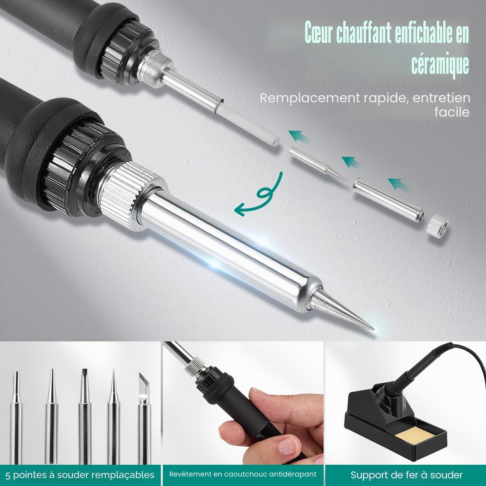 Station de Soudage, 2 en 1 de Station Soudage à Air Chaud et Fer a Souder avec Contrôle de Température Précis, Affichage LED, Kit de Station pour l'électronique, Projets de Bricolage, Réparation