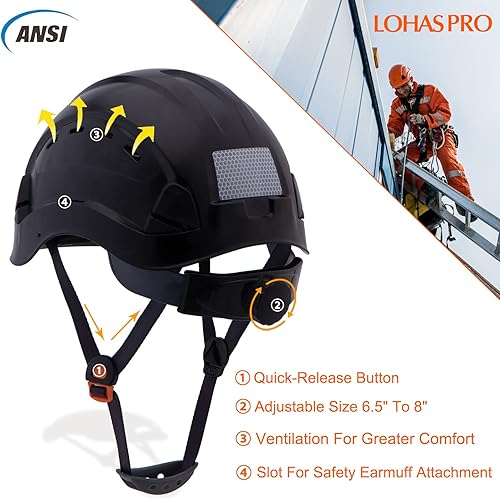 Miniatura 3 de LOHASPRO Hard Hats Construction Worker OSHA Hardhat ANSI Z89.1 Approved for Men Women Adult Vented Safety Helmet Arborist Rescue Climbing Tree Work