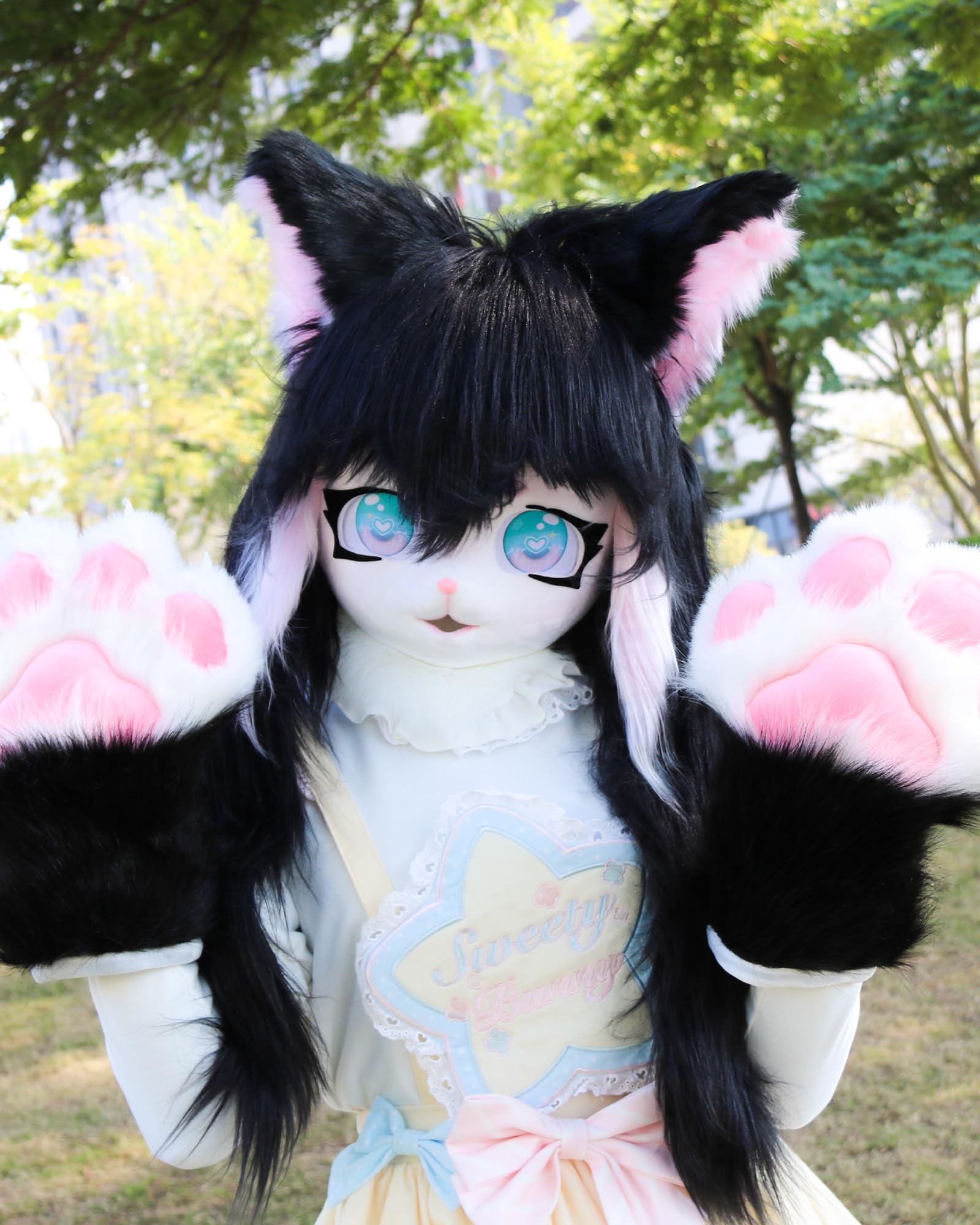 Cosplay Fursuit Kopfbedeckung Tierkopf Katzenmaske Halloween Maskerade Erwachsene Kostüm Zubehör Set