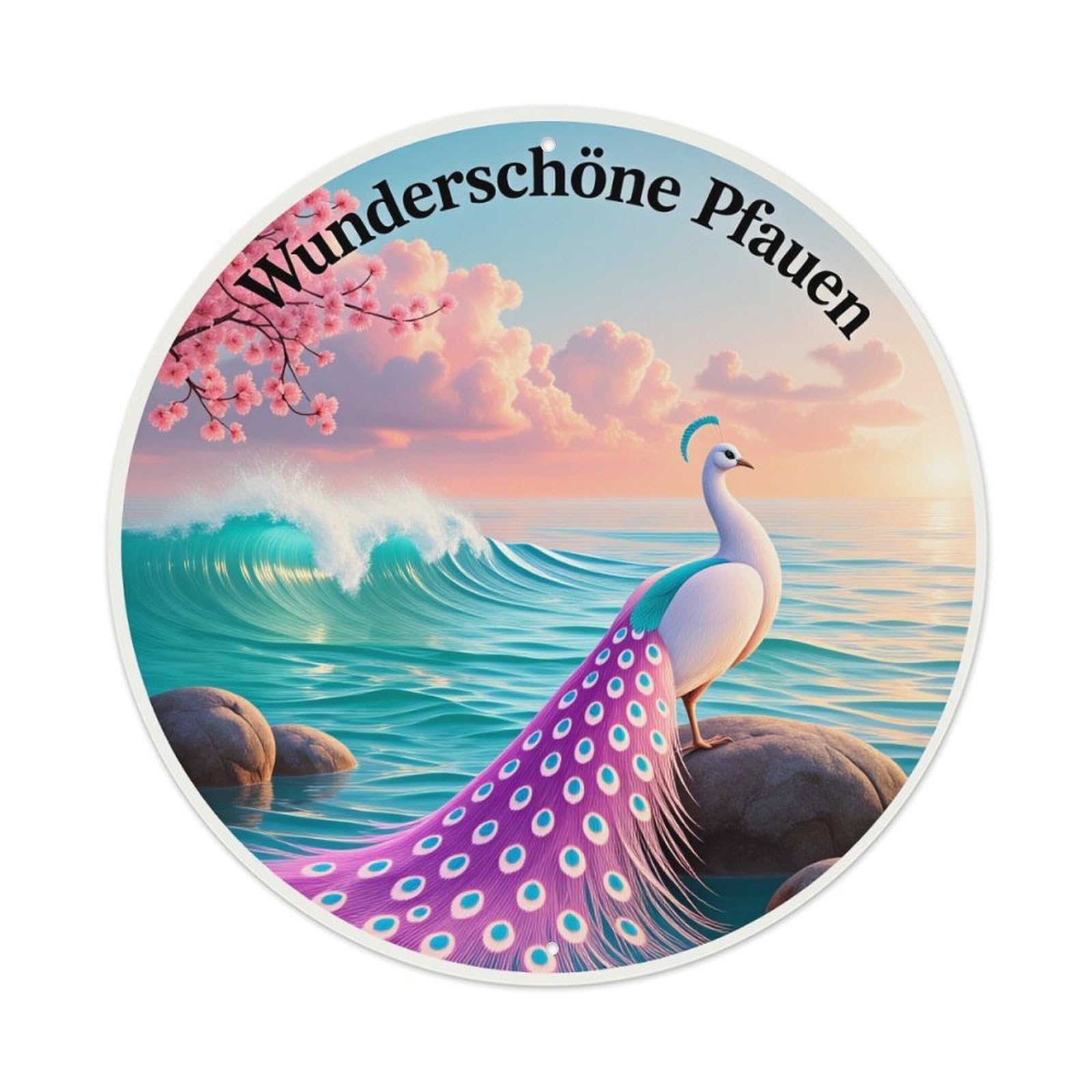 Peacock Ocean Cherry Blossom Sunset Rock Metal Tin Sign Vintage Garden Bedroom Cafe Bar Man Cave Home Wall Decor Metal Poster 8x8 inches