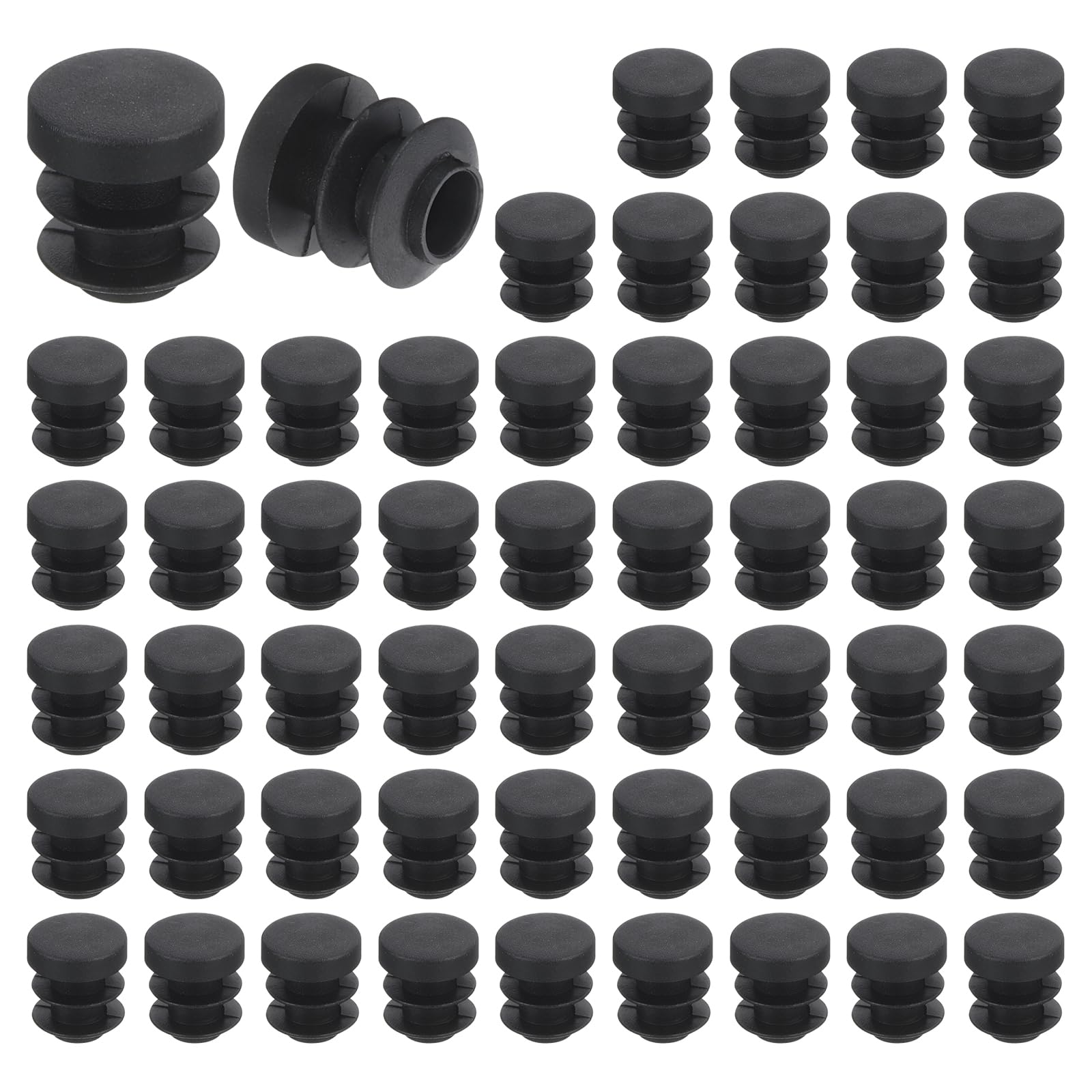 QUARKZMAN 56 Tapones Redondos de Plástico, Tapones de Extremo de Tubo Negro, Inserto de Patas de Muebles de 12mm (0.47 Pulgadas), Protección Deslizante para Silla, Estante