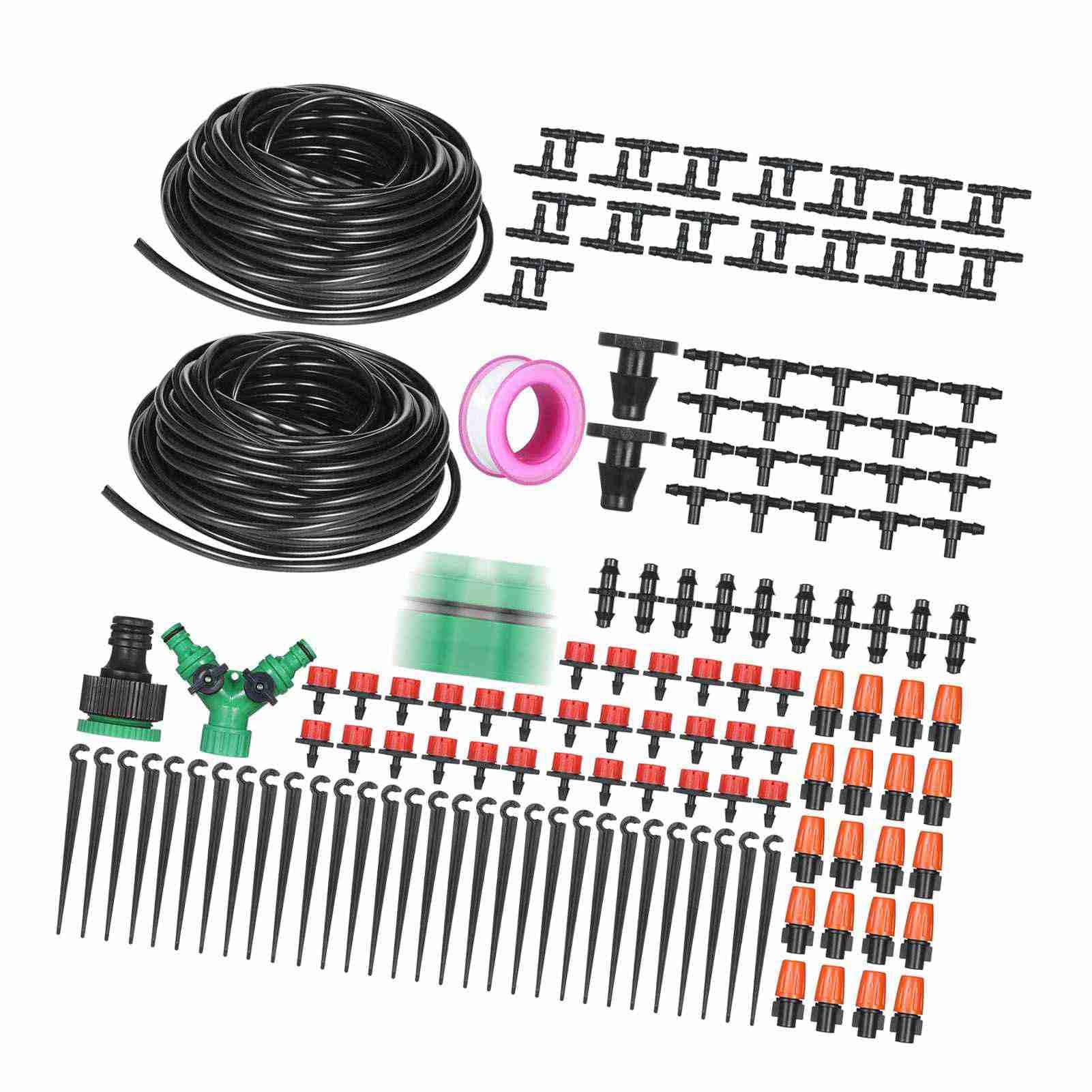 SIXRUN Kit di Irrigazione a Goccia per Piante con Timer Automatico, di Irrigazione in Plastica Resistente Ai Raggi UV, Tubo da 40 M, Gocciolatori e Nebulizzatori Regolabili per Giardino, Serra,