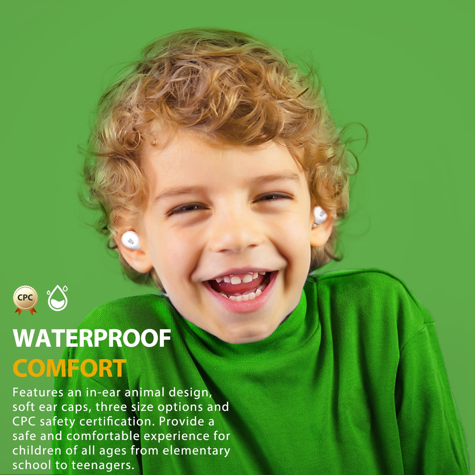 Cuffie per Bambini, Cuffie Bluetooth 5.3 per Bambini con Limite di Volume di 85dB, Impermeabile IPX6, 30 Ore di Riproduzione, Hi-Fi Stereo con Microfono per Bambino e Bambina, Verde