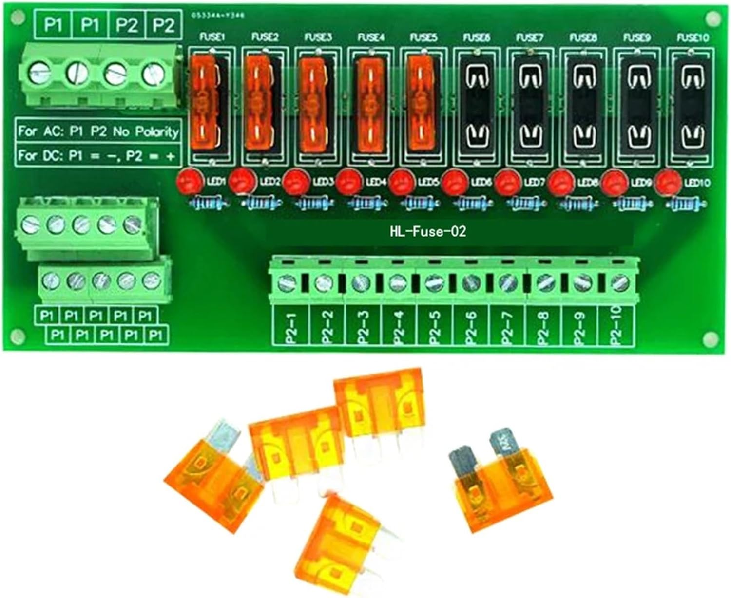DPALGKVTZ Panel Mount 10 Position Power Distribution Fuse Module Board, for AC/DC 5~32V.
