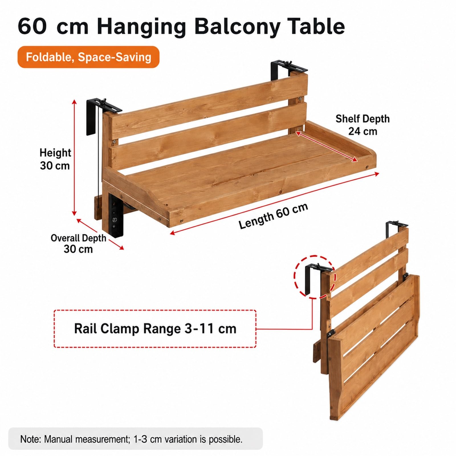 Tavolo sospeso da Balcone Tavolo Pieghevole da Balcone sospeso Tavolo da Bar per ringhiera pensile da Esterno Salvaspazio Pieghevole per terrazza,Giardino,Balcone e Veranda