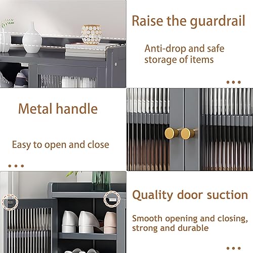 Miniatura 4 de Gabinete de almacenamiento de zapatos de bambú, armario de zapatos de 8 niveles con puertas, estante independiente para zapatos deportivos para