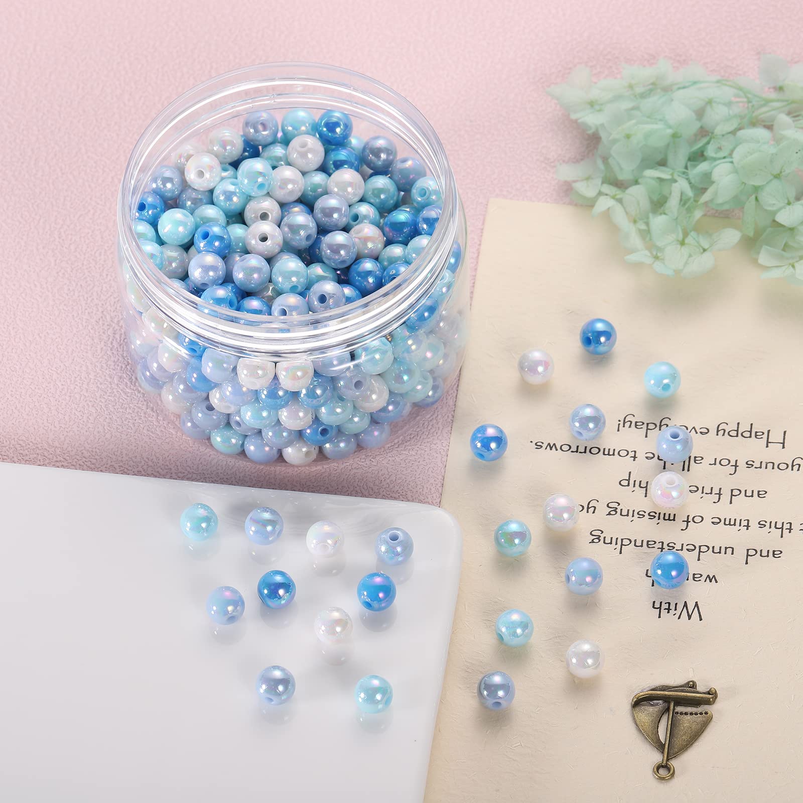 BEEFLYING 400 Mixed Color 8mm Round Imitation Pearl Beads DIY ABS Plastic Loose Spacer Beads for Jewelry Bracelets Necklaces Keychain Phone Lanyard Making (Blue) - Image 4