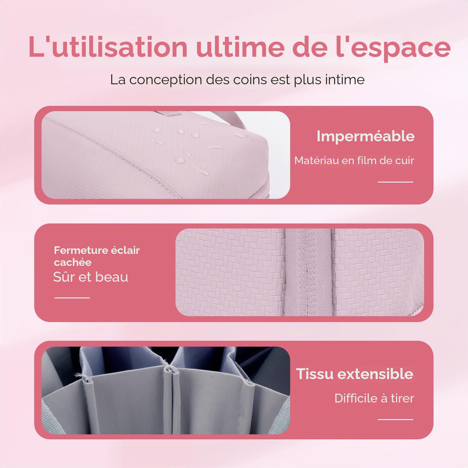 LENTION Sac de Rangement Câble, Pochette Câble de Voyage, Organisateur Électronique, Tech Pouch pour Accessoires Techniques USB Câbles, Chargeur, Batterie Externe, Carte SD, Objets Quotidiens (Rose)