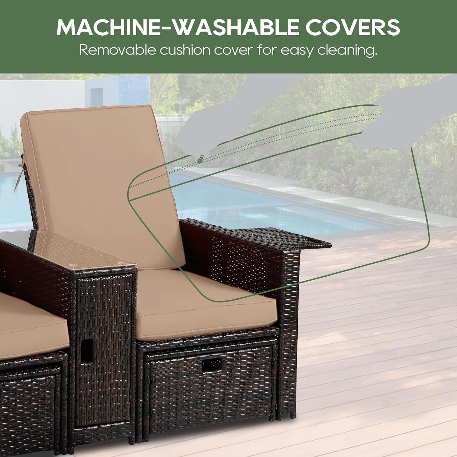 Patio Wicker Loveseat - Outdoor Rattan Sofa Set with Cushion - Adjustable Lounge Chair with Ottoman Footrest, Wicker Furniture for Garden, Patio, Balcony, Beach, Coffee Bar, Deck