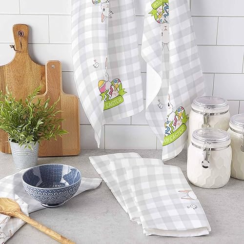 Miniatura 3 de Image Duvet 2 Pack Cotton Kitchen Dish Cloths Towels, Happy Easter Egg Plaid Bunny Buffalo 18 x28 Inch Soft Absorbent Kitchen Decoration Hand Towels