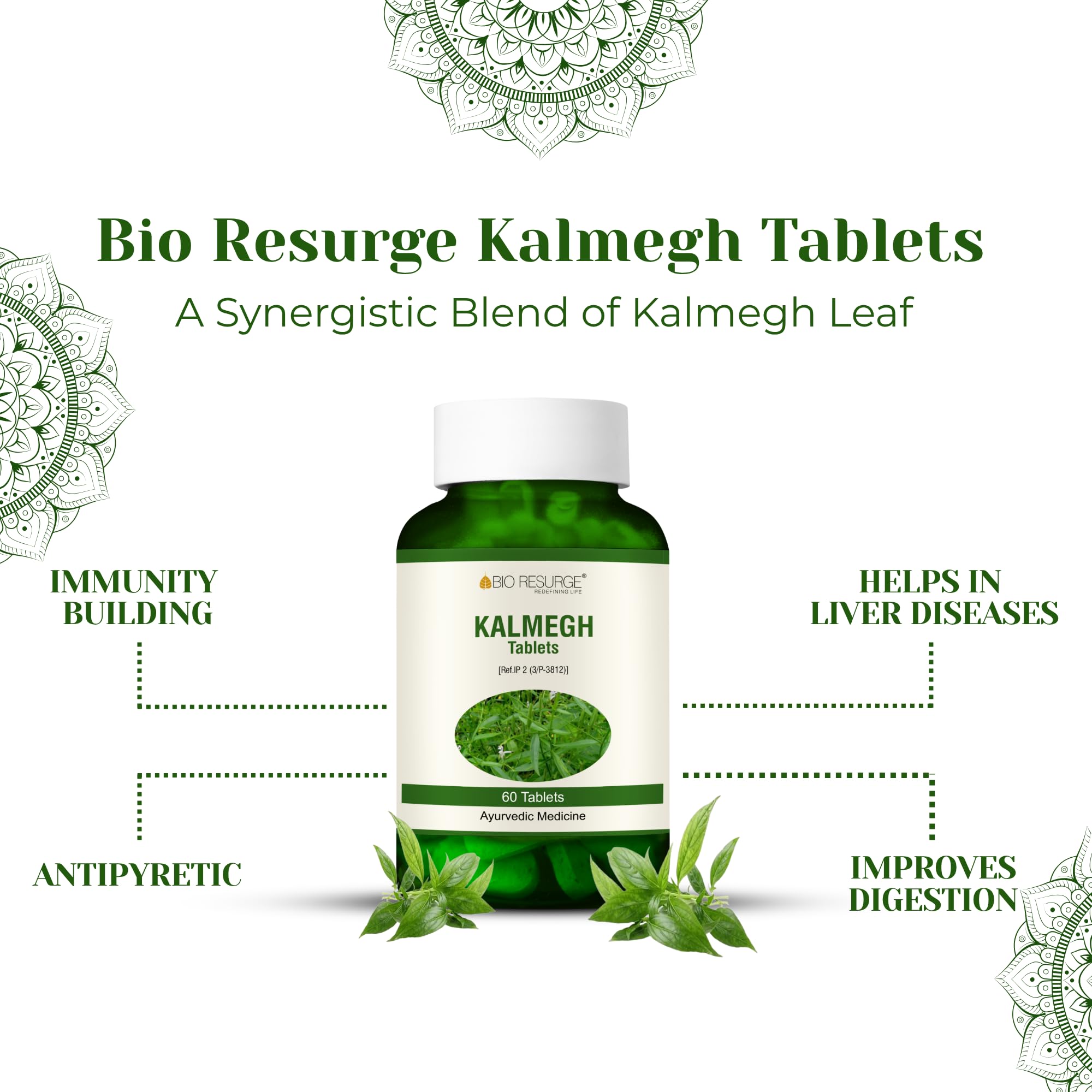 Bio Resurge Kalmegh Tablets 750mg – 120 Count | 100% Ayurvedic Natural & AYUSH Certified | Herbal Liver Cleanse | Supports Fatty Liver, Alcohol Impact Relief, Cirrhosis Care, Immunity & Digestive Wellness (120 tablets), Pack of 2 — Amazon image 4