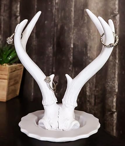 Miniatura 9 de Ebros Gift Moderno y chic rústico blanco roto doble Buck Elk Deer Stag Antlers joyería árbol titular con ganchos soporte figura para accesorios