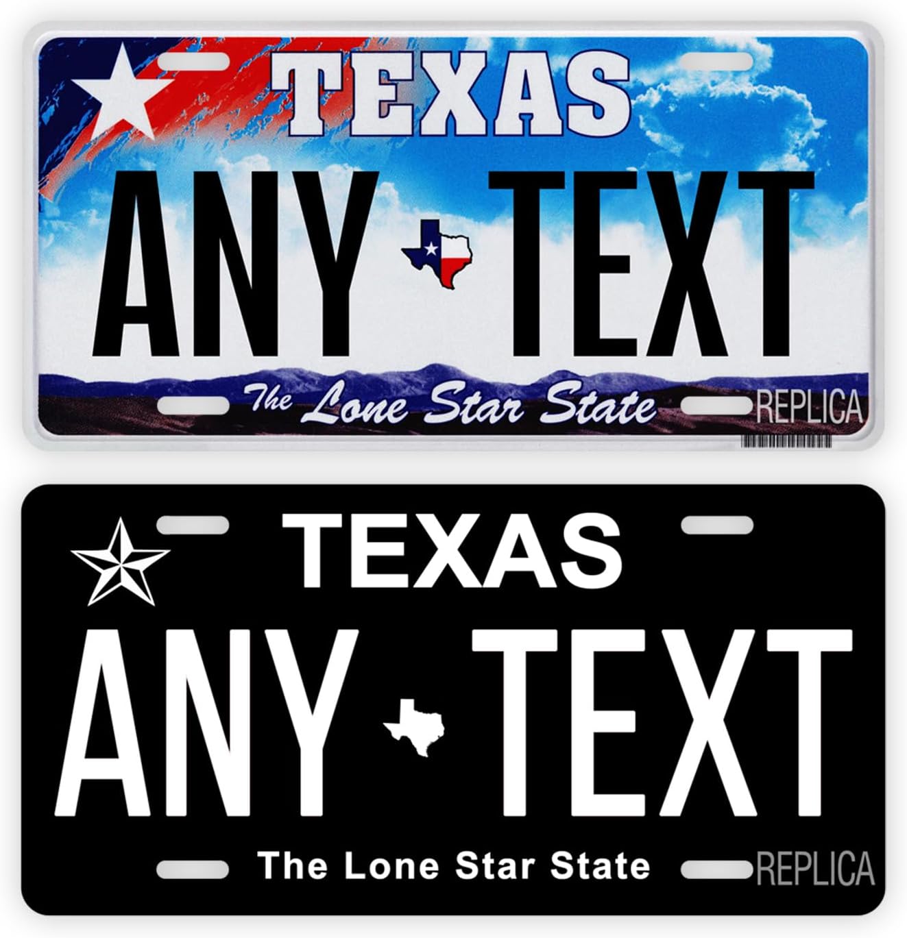 Personalized Texas Mountains & Star License Plate Custom TX Auto Tag, Blackout Version