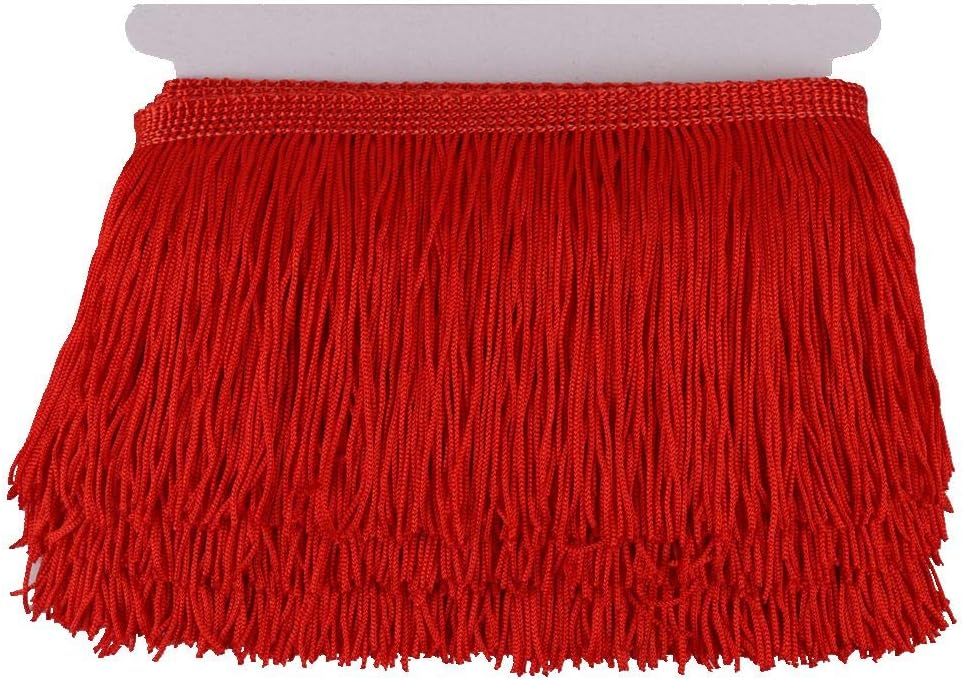 Heartwish268 Fringe Trim Lace Polyerter Fibre Tassel 4inch（″） Wide 10 Yards Long for Clothes Accessories and Latin Wedding Dress and DIY Lamp Shade Decoration Black (red)