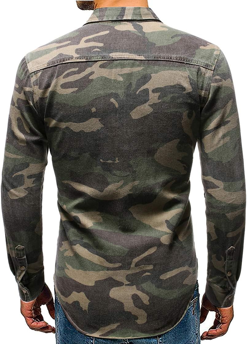 chouyatou Men's Military Style Short/Long Sleeve Camo Printed Button Down Shirt - Image 2