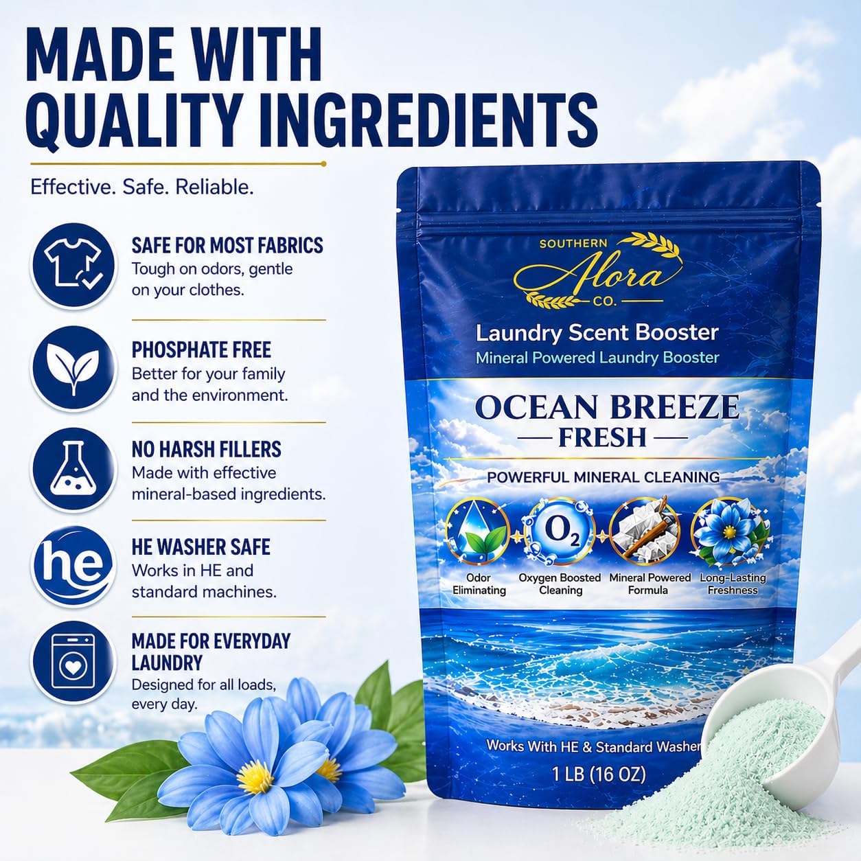 Southern Alora Oxygen Laundry Booster Powder, Ocean Breeze Fresh, 1 lb