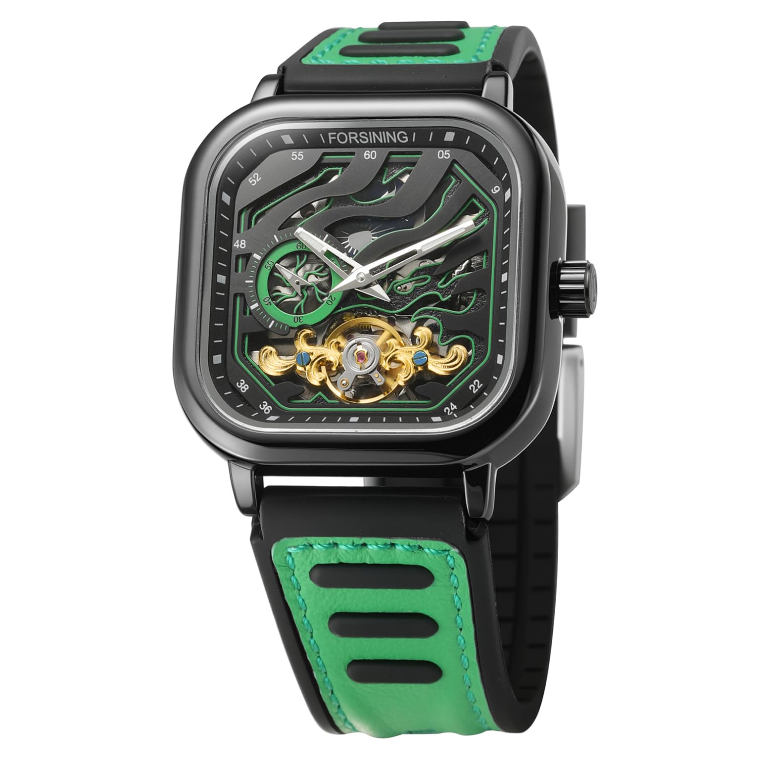 FORSINING Orologio quadrato sportivo automatico impermeabile da uomo con cinturino in silicone