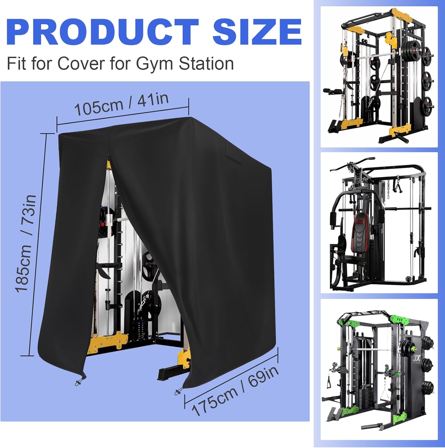 Gym Rack Cover, 600D Oxford Covers for Pull Up Bar Station/Weight Lifting Rack/Squat Rack/Outdoor Home Gym Workout Equipment,Waterproof UV & Dustproof,Black,68.8 * 41 * 72.8inch
