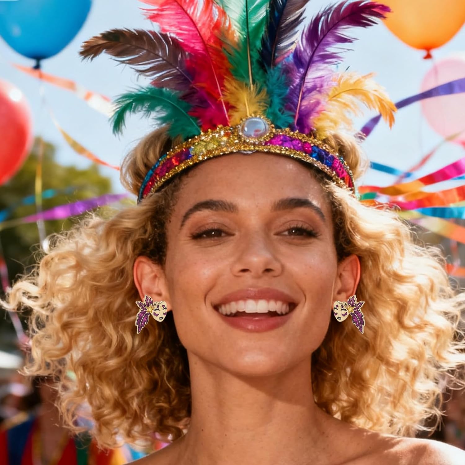 Mardi Gras Earrings Lightweight Carnival Mask Jester Stud Earrings for Women Mardi Gras Outfit Jewelry for Women - Image 4