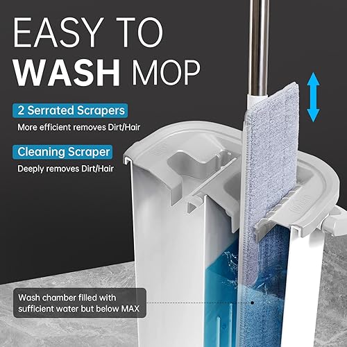 Miniatura 2 de Kit de fregona de piso de pared limpiador de mango largo con cubo escurridor, microfibra lavable para cocina, baño y madera dura, herramientas de